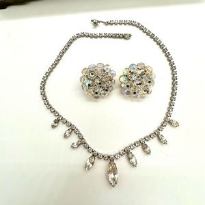 Vintage Rhinestone Necklace & statement earrings